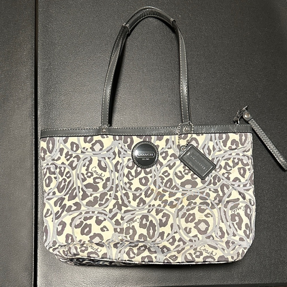 Coach Black and Cream Leopard Tote